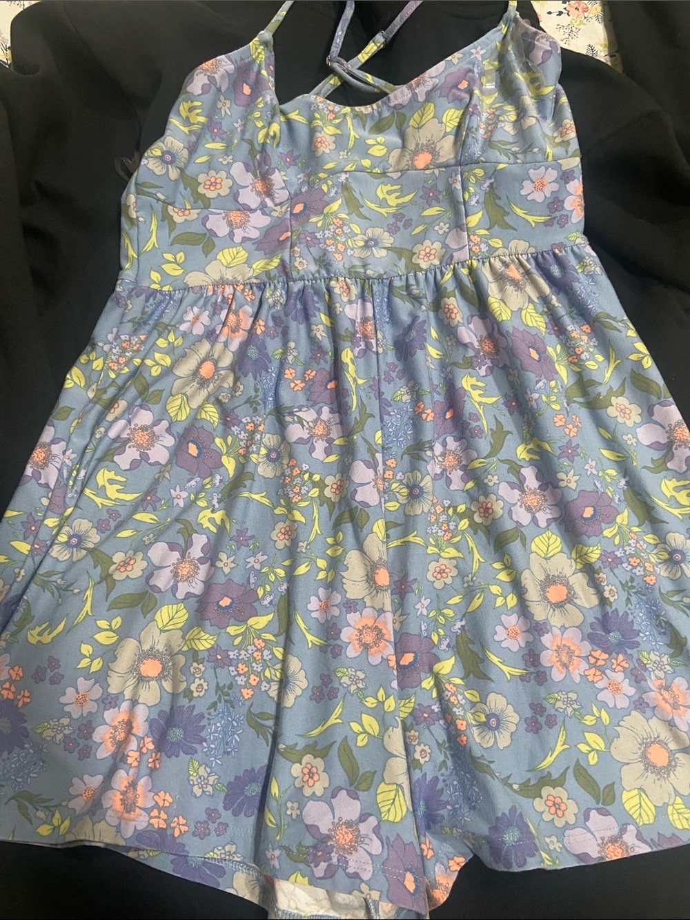 SO Floral Blue Halter Romper Shorts